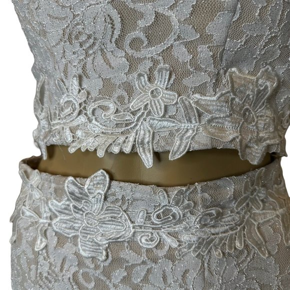 Sequin Hearts SZ XS Off White Two Piece Glitter Lace Gown Dress Lined Embroidery - Picture 12 of 16
